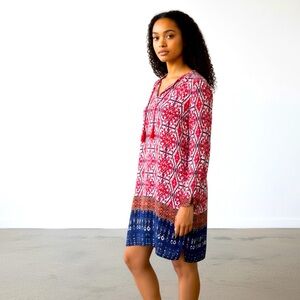 BEACH LUNCH LOUNGE Red Blue Bohemian Tunic Dress - Large